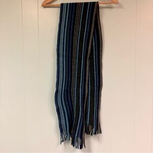 100% Merino Wool Blue and Black Striped Scarf